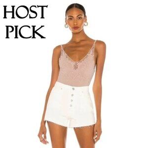 NWT Free People pink embroidered cotton blend thong bodysuit, S